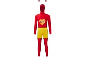 MelangCos Men's El Chapulin Colorado Cosplay Costume Superhero Red Jumpsuit Halloween Outfit