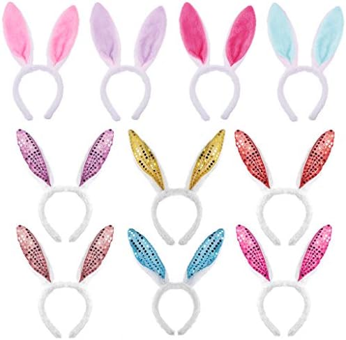 DreamJ 10Pcs Plush Rabbit Ears Headbands Sequins Hairband Decoration Bunny Ears Headpiece Cute Rabbits Costume Accessories for Birthday Party Decoration Cosplay