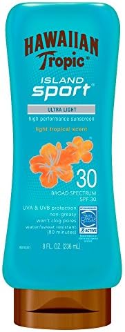 Hawaiian Tropic Island Sport Ultra Light High Performance Suncreen Lotion, Light Tropical Scent SPF 30 8 oz