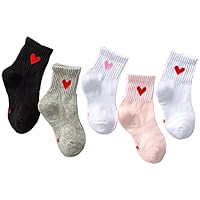PenGreat Kids Toddler Big Little Girls Fashion Cotton Crew Love Pattern Socks 5 Pairs