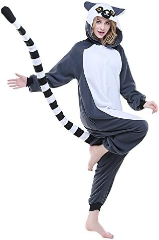 Wapaaw Unisex-Adult Animal Onesie Costume Cosplay Kigurumi Pajamas Women Mens Cosplay Costume Pjs (M(5'3"-5'7" / 163-172cm), Lemur Catta)