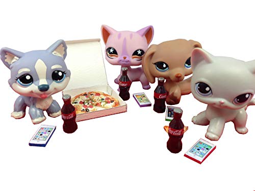 happyblockbuilder LPS Accessories Food Pizza Party Littlest Pet Shop 17 pc. Lot Set: 4 Phones, 4 Cokes, 8 Pizza Slices, 1 Pizza Box; PET NOT Included