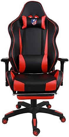Kinsal Ergonomic High-back Large Size Gaming Chair, Office Desk Chair Swivel Black PC Gaming Chair with Extra Soft Headrest, Massage Lumbar Support and Retractible Footrest (Red)