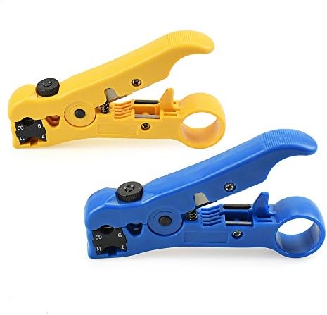 Le Fu Li Automatic Cable Wire Stripper Electric Stripping Tools for UTP/STP RG59 RG6 RG7 RG11 Multi-functional Cutter Striper Blue and yellow