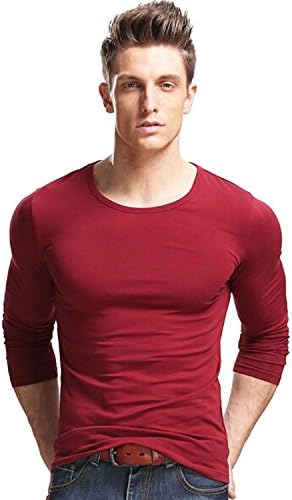 Xudian Long Sleeves Men T-shirt Crew-neck, Size Medium, Maroon