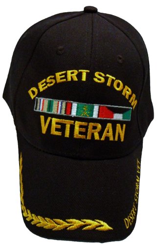Desert Storm Cap Veteran Black Baseball Golden Wreath US Vet Hat Army Marines