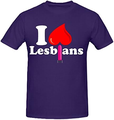 TEEFEEELE Mens Curable O Neck I Love Lesbs T-Shirts Purple