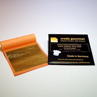 Feines essbares Blattgold 23 Karat - 80 x 80 mm 100% Deutsche Qualität Menge 10 Blatt