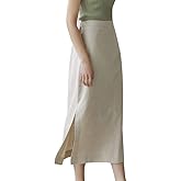 Ylingjun Womens High Waisted Straight Cotton Linen Long Skirt with Slit