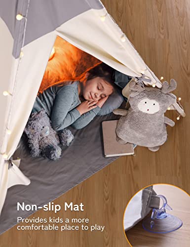besrey Children's Play Tent Indian Canvas Teepee Cotton with Fairy Lights + Matt Grey