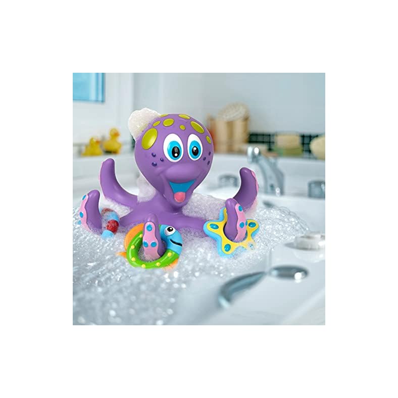 Nuby Floating Purple Octopus with 3 Hoopla Rings Interactive Bath Toy