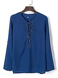 Persun Women Navy Lace Up Front Split Side Plain Blouse ,Blue ,X-Large