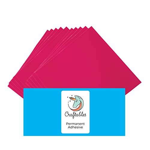 Craftables Pink Vinyl Sheets - Permanent, Adhesive, Glossy & Waterproof | (10) 12" x 12" Sheets- for Crafts, Cricut, Silhouette, Expressions, Cameo, Signs