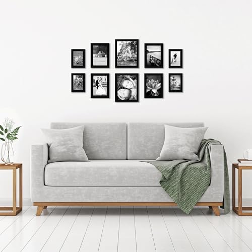 10-teiliges Collage Bilderrahmen Set verschiedene Größen Schwarz - Zwei 20x25, Vier 13x18 & Vier Bilderrahmen 10x15 - Fotorahmen für Mehrere Fotos mit Bruchsicherem Glas