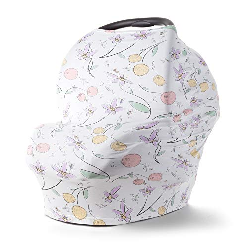 JumpOff Jo - Multifunctional 5-in-1 Cover - Car Seat Canopy, Breastfeeding Cover, Stroller, Highchair, Lounger, Shopping Cart Cover & Baby Blanket, Newborn Essentials - Fairy Blossom