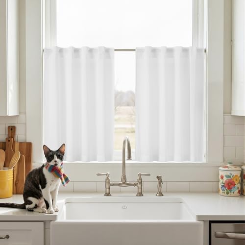 NICETOWN Kitchen Curtains 30 inches Off White