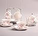 ufengke 9 Piece European Ceramic Tea Set, Bone China Tea Service Coffee Set with Metal Holder, for Wedding and Gift, Pink Camellia Painting