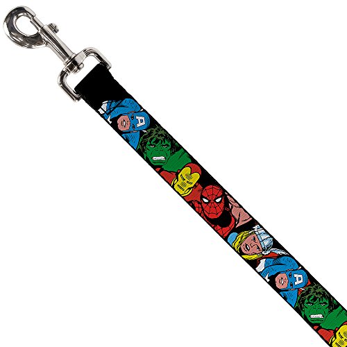Buckle-Down "Marvel Comics 5 Characters Black" Dog Leash, 4'