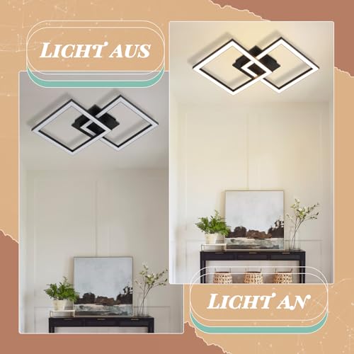Homefire LED Ceiling Light, Kitchen, 24 W, Kitchen Lamp, Black, Living Room Lamp, Modern Design, Hallway Lamp, Warm White, Hallway, Bedroom Lamp, Square, for Living Room, Bedroom | Living Room Lamp Modern Design Hallway Lamp Warm White Hallway Bedroom Lamp Square Ceiling Lighting for Living Room Bedroom