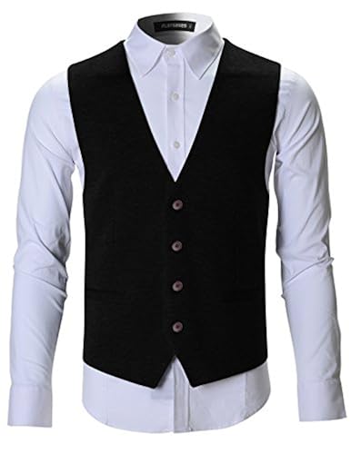 FLATSEVEN Mens Designer Stylish Casual Vest Premium (VE701) Black