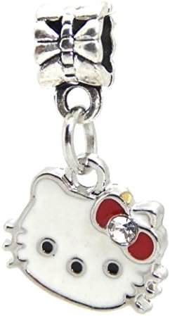 Cherityne Hello Kitty with Crystal Red Bow Silver Plated Charm Bead for Snake Chain Bracelet