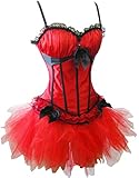 Women's Red Overbust Corset Top and Layered Mini Skirt Tutu Dress Set