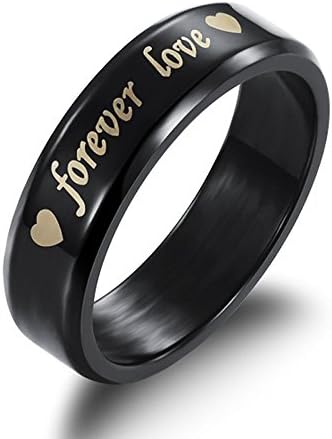 UM Jewelry Mens Womens Stainless Steel "forever love" Engraved Heart Couples Ring Black