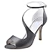 ELEGANTPARK HP1565 Steel Grey Sandals for Women Peep Toe Dress Shoes Ankle Strap Sandals Satin Prom Evening Party Wedding Shoes US 10