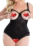FairyMei Women Bodysuit Teddy Sexy Lingerie Plus Size(XXL,Black)