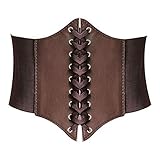 Hanerdun Lace-up Corset Style Elastic Cinch Belt LARGE -Brown