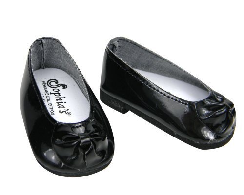 Black Patent Doll Shoes with Bow, Dress Shoes Fits 18 Inch American Girl Dolls, Black Patent Bow Shoe Slip Ons