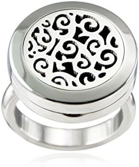 EVERLEAD Stainless Steel Round Essential Oils Diffuser Magnetic Locket / Carving Aromatherapy Ring