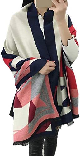 Aswinfon Women's Scarf Warm Winter Large Plaid Long Fabric Tassels Scarves Double Sided Shawls Ladies190*65cm