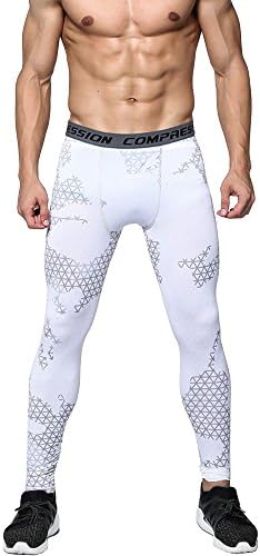 Wogiz 1Bests Mens Camouflage Sports Compression Pants Basketball Running Tight Leggings (XXXL, White)
