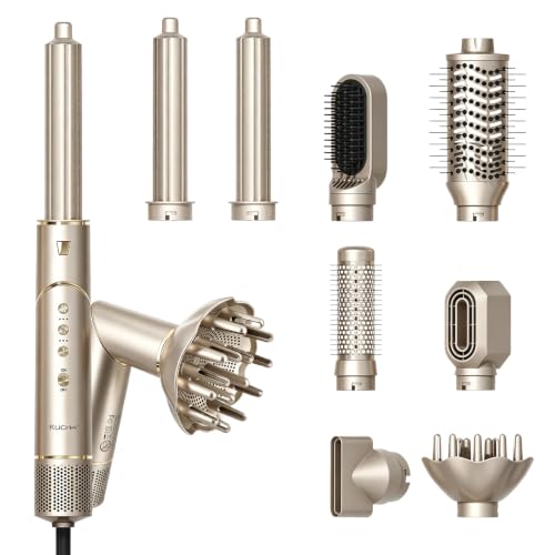 RUCHA Foldable 8 in 1 Hair Styler & Hot Air Styler, 110,000 RPM High Speed Hair Dryer Brush, Air Curler for Hair, Negative Ion Hot Air Bursh for Frizz-Free Styling Curling Fast Drying Straightening Volumizing