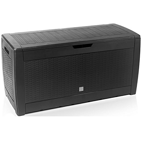 Mojawo XXL Kunststoff Auflagenbox Anthrazit Kissenbox Gartenbox auf Rollen Rattan-Optik für Polsterauflagen Kunststoff…