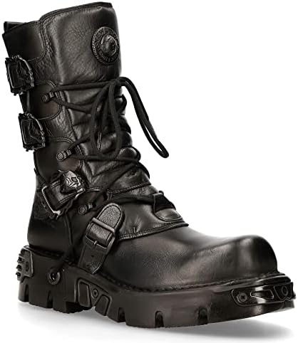Amazon.com | New Rock 591-S1 Red Flame Boots Metal Black Leather