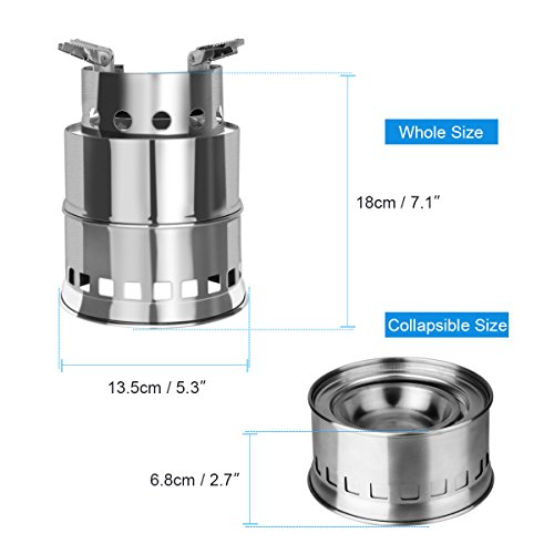 ALLOMN Portable Stainless Steel Wood Solid Fuel Burning Camping Stove Collapsible Can for Outdoor Backpacking Cooking - Thumbnail 6