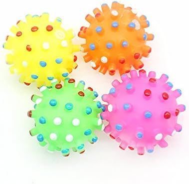 Savena Squeaky Dog Ball Bite Resistant Squeaker No Stuffing Dog Toy Assorted Types Colors,4-Pack (Small Colorful Ball Pack of 4)