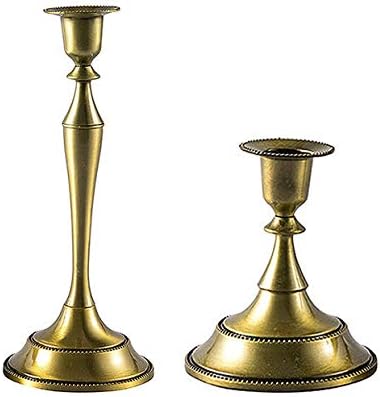 EASYBUY 2PCS Metal Taper Candle Holder,Bronze Candlestick Holder,Candelabra Candle Stand,European Alloy Furnishing Articles for Wedding Home Decor -10x25cm 10x12cm