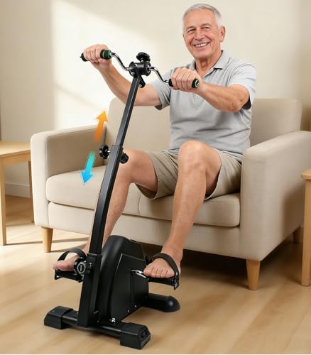 Pedales para Rehabilitación, Ajustable en Altura y Resistencia,con Pantallas LCD,Ejercitador de Piernas y Pedal para Brazo,Adecuado para uso doméstico y rehabilitación de piernas para personas mayores