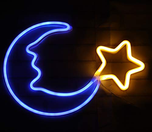 Neon Light Sign Blue Moon Star Neon Night Light for Kids' Bedroom Wall Art LED Decorative Lights for Home USB Powered LED Crescent Moon Neon Christmas Birthday Gift(NEMBSWW) - Thumbnail 2