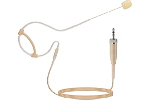 YXG Headworn Earset Over Ear Hanging Mic Beige Low Profile Light-Weight Microphone Compatible with Sennheiser Wireless System Bodypack Transmitter, with 3.5mm Female Screw Plug