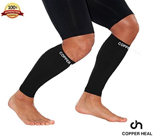 COPPER HEALCALF Copper Compression SLEEVES (1 PAIR) For Exercise Sport Recovery - Calf Muscle Strains Shin Splints Leg Socks Men and Women