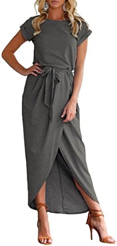Herose Womens Casual Round Neckline Baggy Roomy Loose Fitting Long Dress M Dark Grey