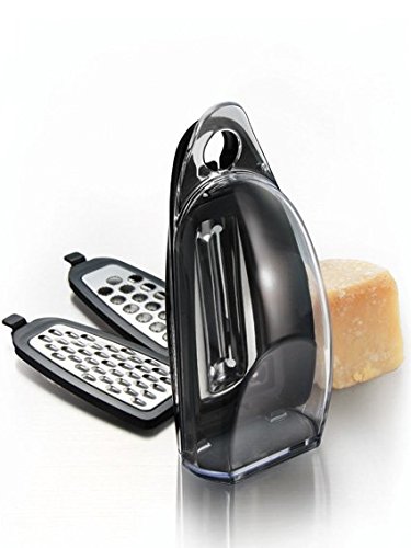 Simposh Palm Grater - Comfortable Compact Handheld Mouse Grater. Stands vertically horizontally hang on hook. Peeler slicer grater zester all-in-one. Food storage compartment. 3 stainless steel blades - Thumbnail 4