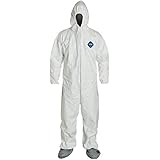 DuPont TY122S-XL-EACH Disposable Elastic Wrist, Bootie and Hood Tyvek Coverall Suit 1414, X-Large, White (2 PACK)