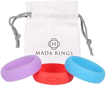 Mada Rings Silicone Wedding Rings 3 Pack, Bands Designed for Work, Sports, Outdoor Adventures and Water Activities,Hypoallergenic, Medical-Grade Silicone—Purple, Blue and Red