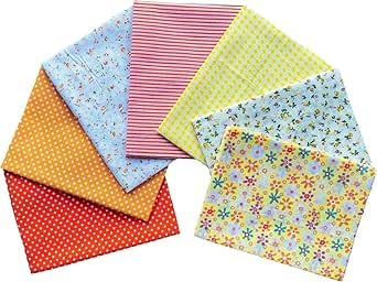 CraftsFabrics Large 7 pcs 50 * 50 cm (20" x 20") Printed Cotton Fat Quarters - for Quilting, Scrapbooking, Sewing, Arts & Crafts, DIY Projects, Collage, Available in 7 Colours (Orange)