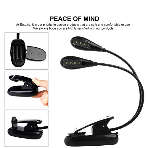 Eutuxia Clip Light for Book. Adjustable Dual Arms & 3 Brightness Levels with 8 LED Stand Lights. Good for Night Reading on Bed & Piano Stand with USB Cable. Perfect for Kids & Bookworms. [Black] - Thumbnail 5